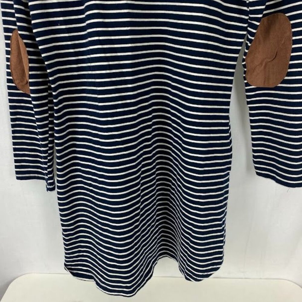 Umgee Preppy Striped Long Sleeve Suede Accent Knee Length T-Shirt Dress Sz Med. - Picture 10 of 16